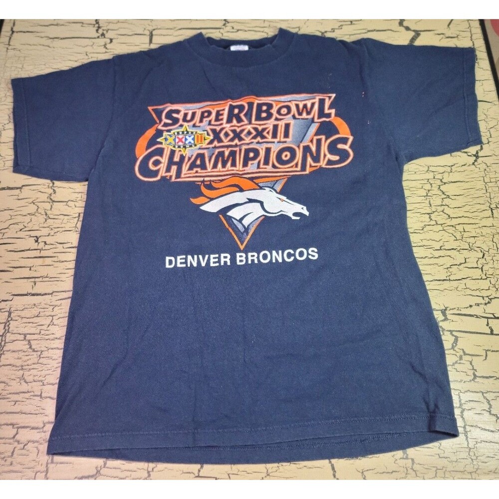 Vtg Denver Broncos Football Super Bowl XXXII Champions Logo 7 Mens T-Shirt LG